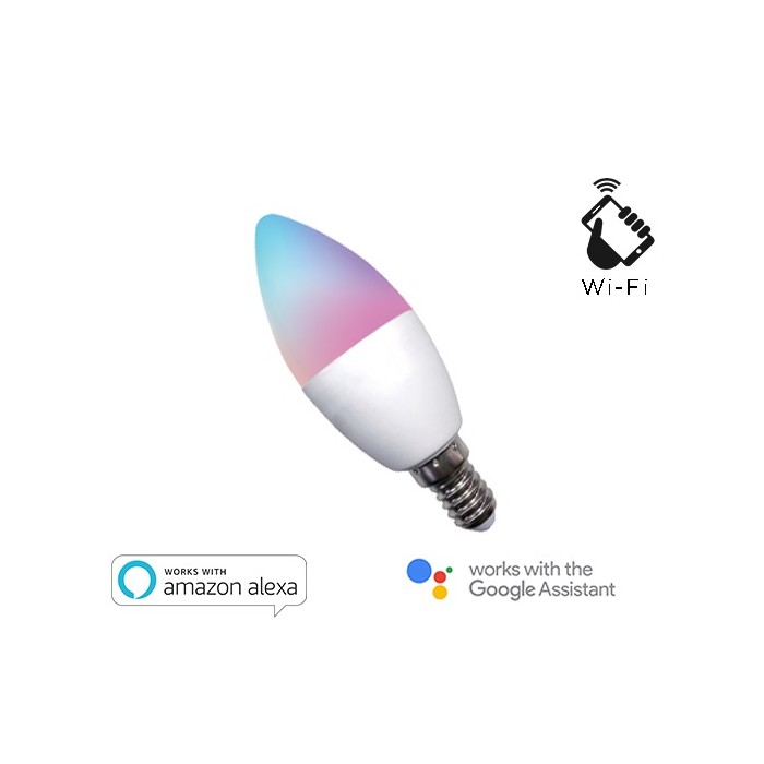 LAMPADA LED SMART EE-45WE14 RGB + BIANCO CALDO E14 C37 DIMMERABILE WIFI - ALEXA E GOOGLE HOME