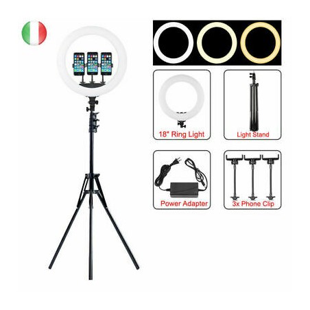 ANELLO DA ILLUMINAZIONE RING FILL LIGHT 18" LED CON CAVALLETTO INCLUSO (Q-1800+Q-L001)