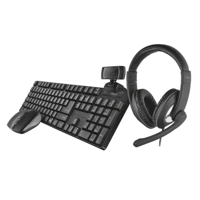 KIT TASTIERA + MOUSE + WEBCAM + CUFFIE - QOBY 4-IN-1 HOME OFFICE SET (24041)