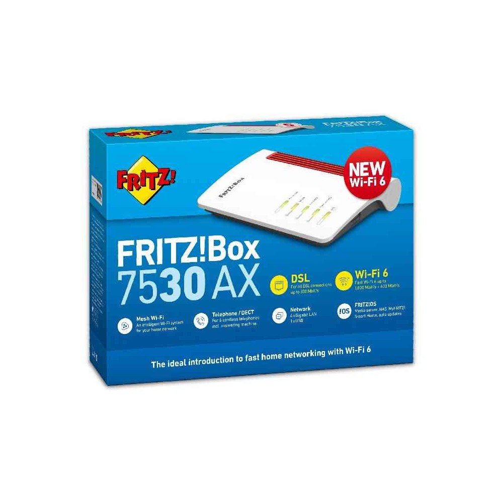 ROUTER ADSL2/VDSL2 FRITZ BOX 7530 AX INTERNATIONAL WIRELESS 6 1800 MBPS (20002944)