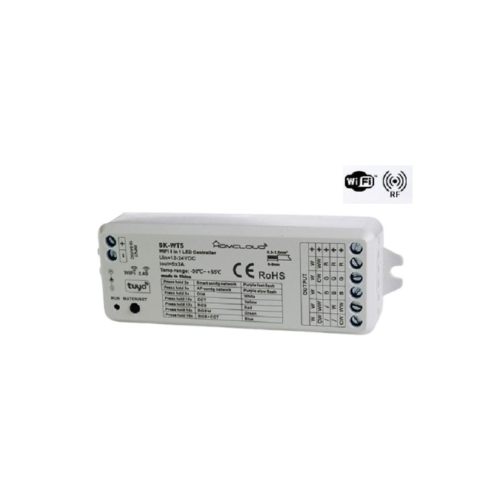 RICEVITORE DIM 12/24V DC, 5CH*3A, WI-FI+RF2.4G RGB+CCT (SK-WT5)