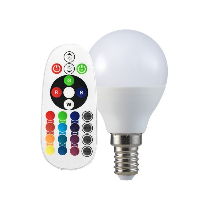 LAMPADINA A LED BULBO 3.5W E14 P45 CONTROLLO LUMINOSITA RF ATTENUABILE RGB + 4000K (2776)