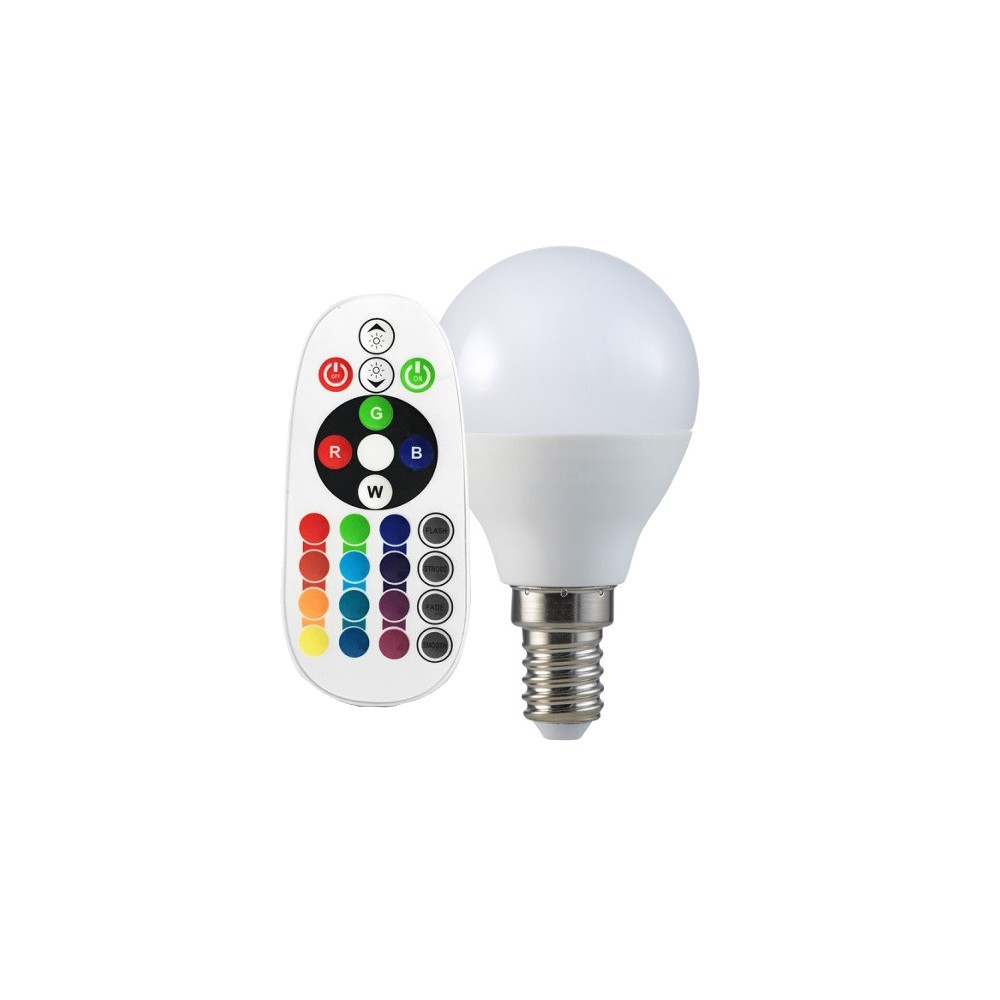 LAMPADINA A LED BULBO 3.5W E14 P45 CONTROLLO LUMINOSITA RF ATTENUABILE RGB + 4000K (2776)