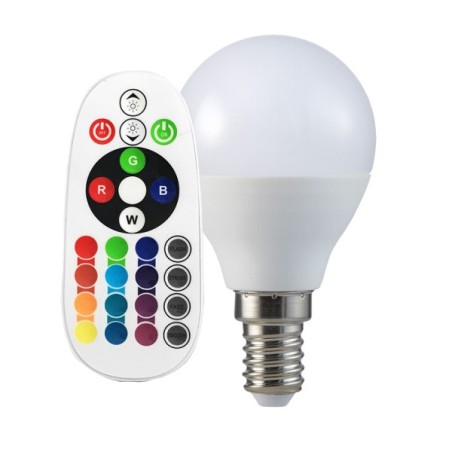 LAMPADINA A LED BULBO 3.5W E14 P45 CONTROLLO LUMINOSITA RF ATTENUABILE RGB + 4000K (2776)