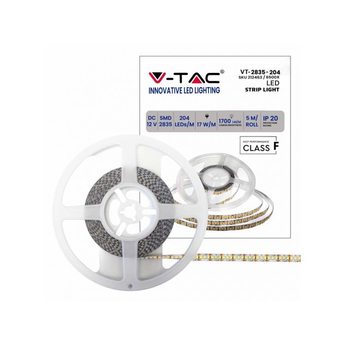 STRISCIA LED VT-2835-17 8500LM 12V STRIP 5MT 17W/M BIANCO FREDDO 6400K IP20 (212463)