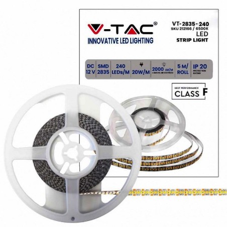 STRISCIA LED VT-2835 2000LM/M 12V STRIP 5MT 20W/MT 6400K IP20 (212166)