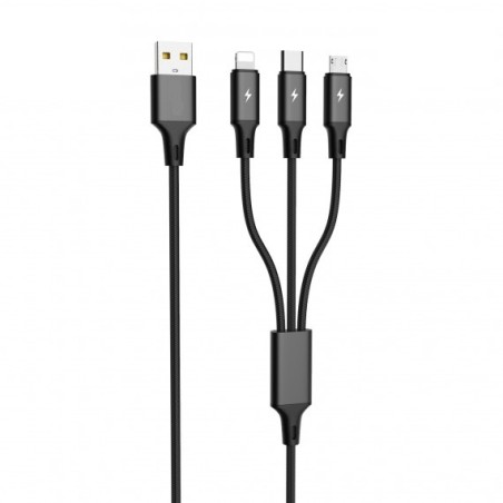 CAVO DI RICARICA MULTIPLO USB 3 IN 1 MICRO - TYPE C - LIGHTNING - NERO USB 2.0 (LE-061)