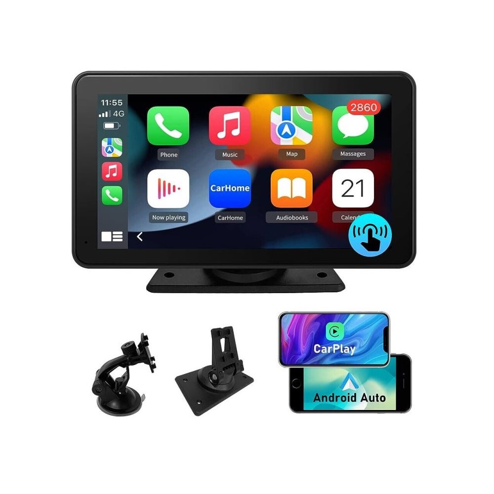 CARPLAYER PORTATILE MONTAGGIO CRUSCOTTO - TOUCH SCREEN 7" - ANDROID AUTO+APPLECARPLAY