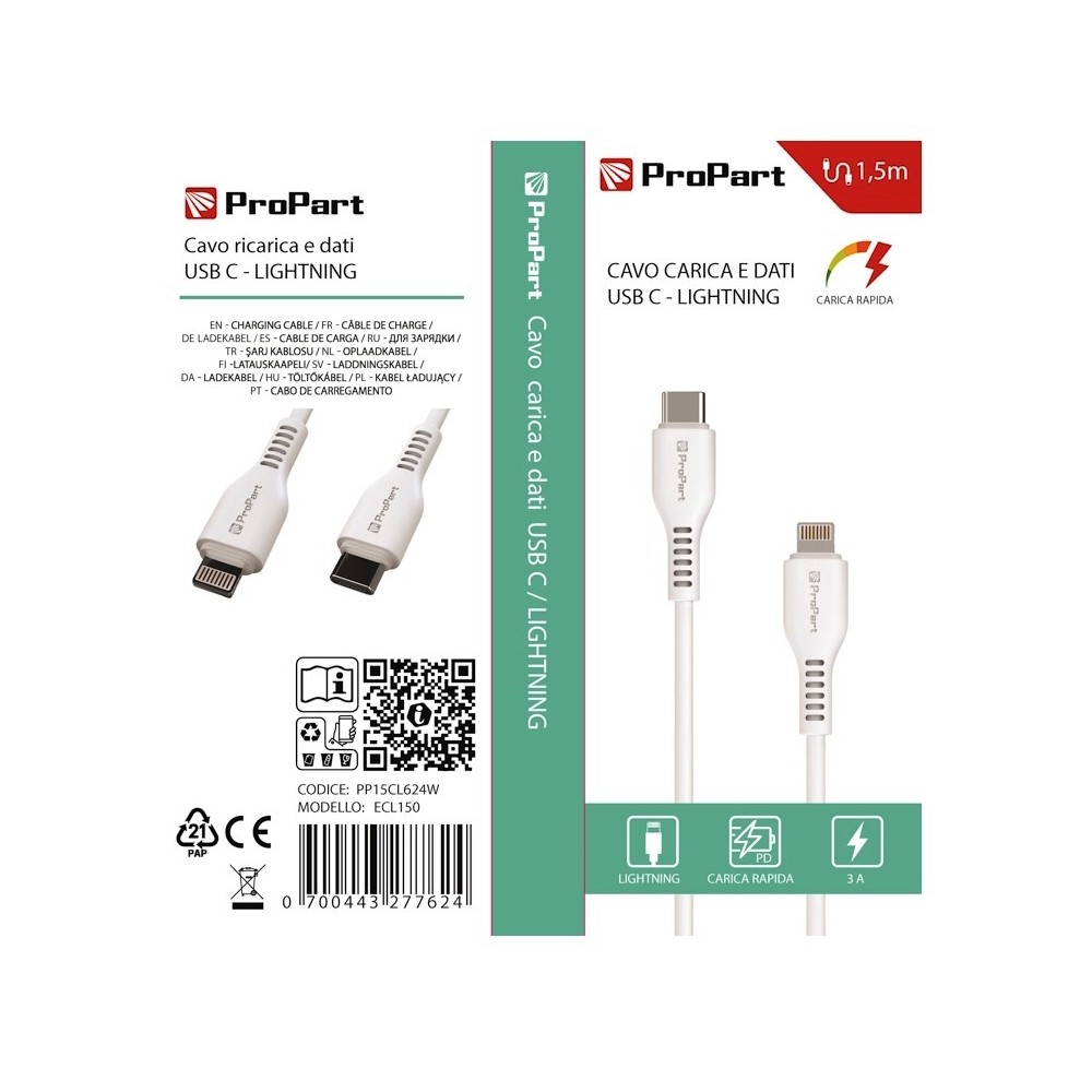 CAVO LIGHTNING - USB TIPO-C PP15CL624W (ECL150) 1.5MT BIANCO