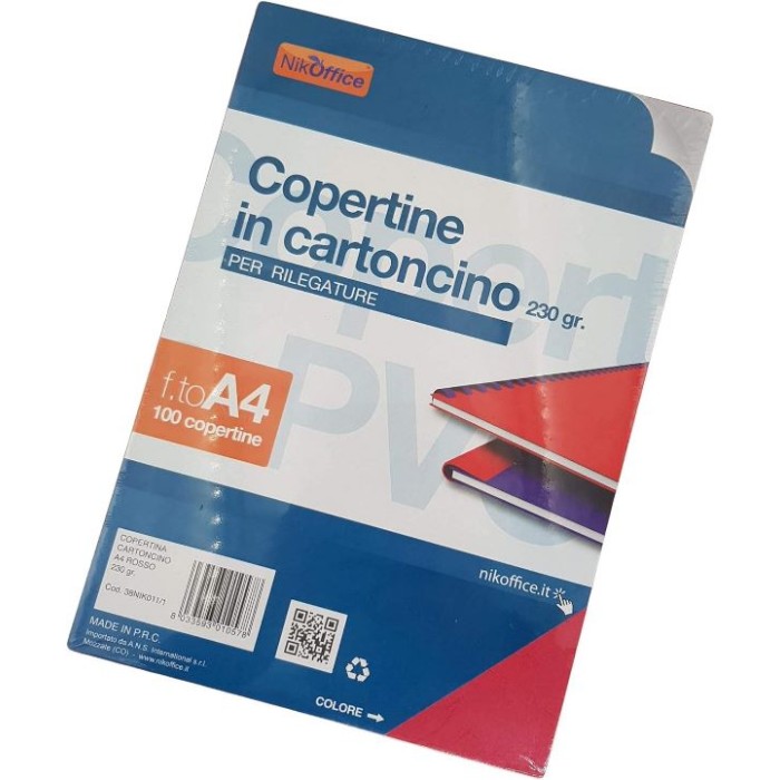 COPERTINE A4 QUADRANTI IN CARTONCINO PER RILEGATURE 230GR ROSSO (100FG) 38NIK011/1