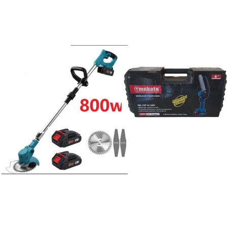 DECESPUGLIATORE DOPPIA BATTERIA ELETTRICO 800W (TM-BC150B) + MOTOSEGA TAGLIARAMI (TM-107)