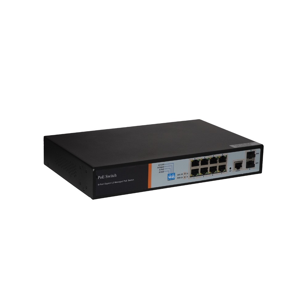 SWITCH DI RETE 8 PORTE GIGABIT POE 150 WATT + 2 PORTE SFP E UNA PORTA CONSOLE RJ45 LAYER 2 (LKSW8L2)