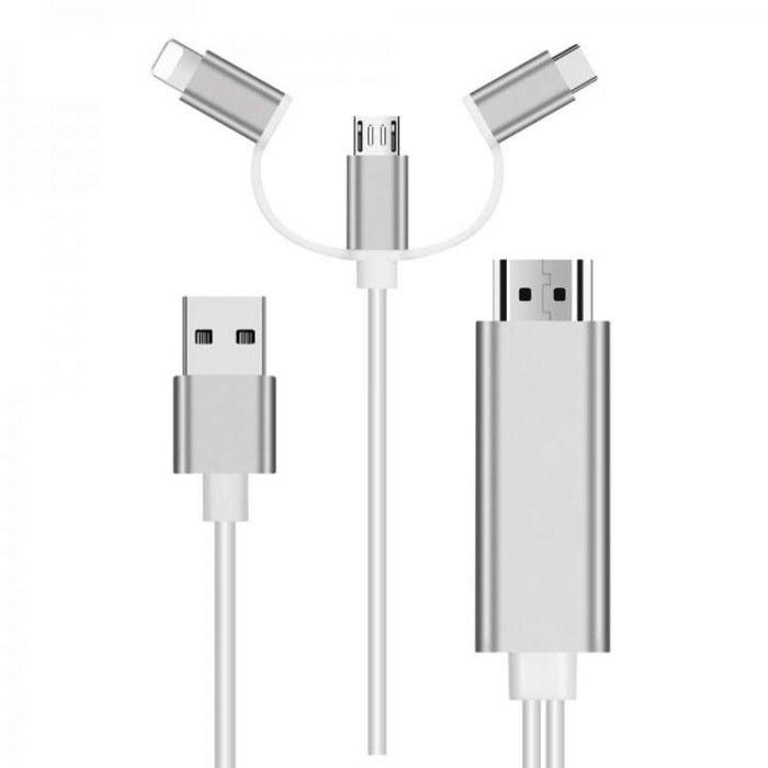 CAVO HDTV ADATTATORE VIDEO 3IN1 IPHONE ANDROID TYPE-C LIGHTNING MICRO USB A HDMI