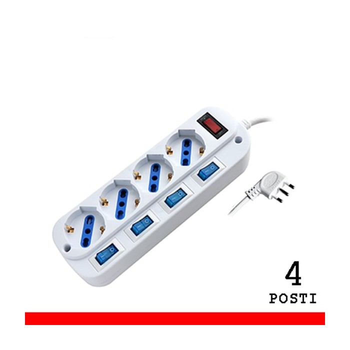 MULTIPRESA 4 POSTI BIPASSO/SCHUKO CON SPINA 16A CON INTERRUTTORI MULTIPLI (PEM203054A-W)