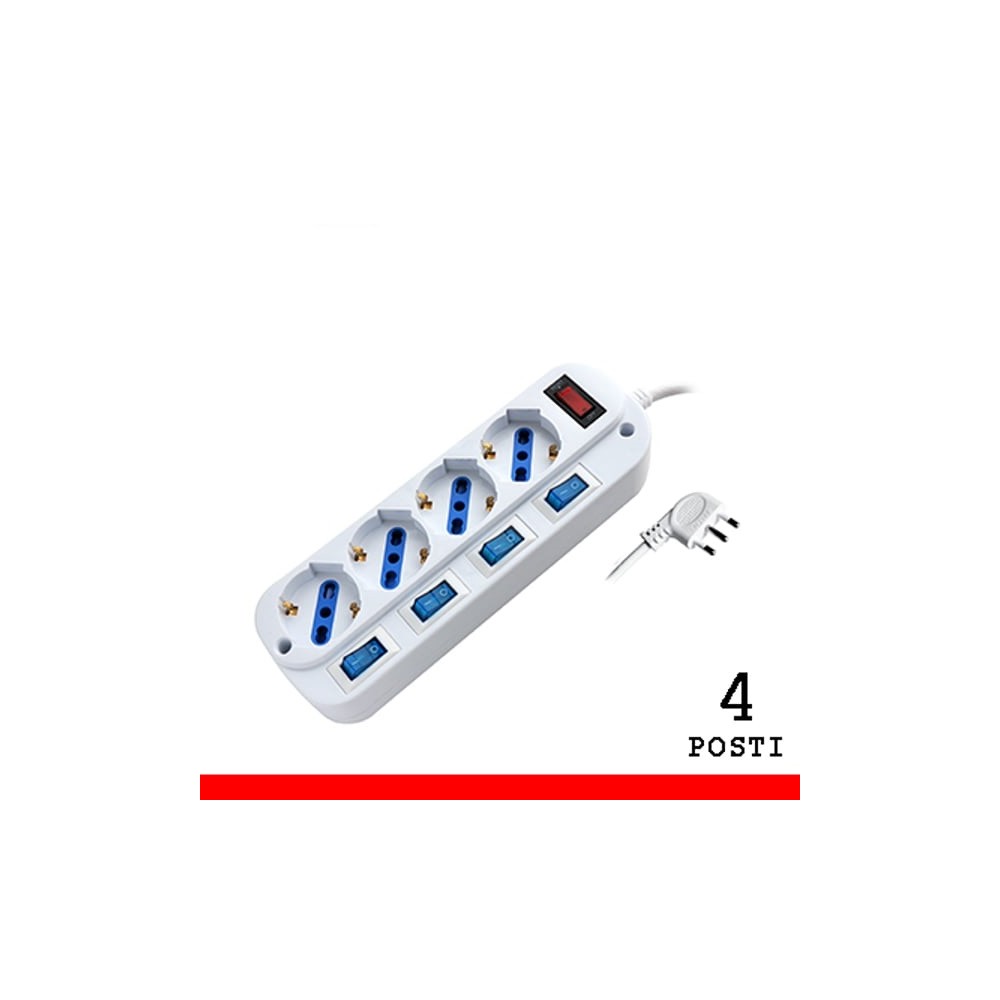 MULTIPRESA 4 POSTI BIPASSO/SCHUKO CON SPINA 16A CON INTERRUTTORI MULTIPLI (PEM203054A-W)