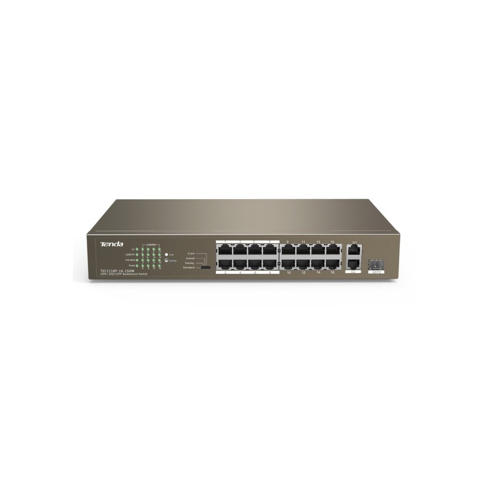 SWITCH RETE 16 PORTE 10/100 POE - 2 PORTE GIGABIT/SFP SLOT (TEF1118P-16-150W) V2