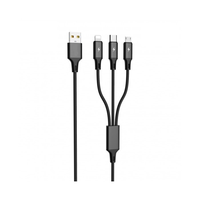 CAVO DI RICARICA MULIPLO USB 3 IN 1 MICRO - TYPE C - LIGHTNING - NERO USB 2.0 (LE-061)