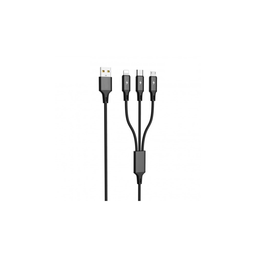 CAVO DI RICARICA MULIPLO USB 3 IN 1 MICRO - TYPE C - LIGHTNING - NERO USB 2.0 (LE-061)