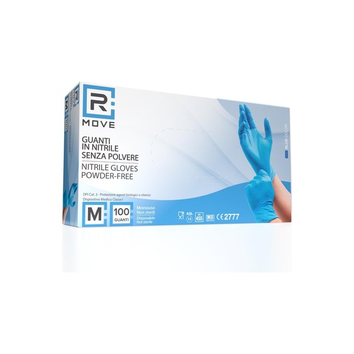 GUANTI IN NITRILE USO MEDICO SENZA POLVERE - 1CONF. DA 100PZ - TAGLIA M - 6GR. DA LAVORO - BLU