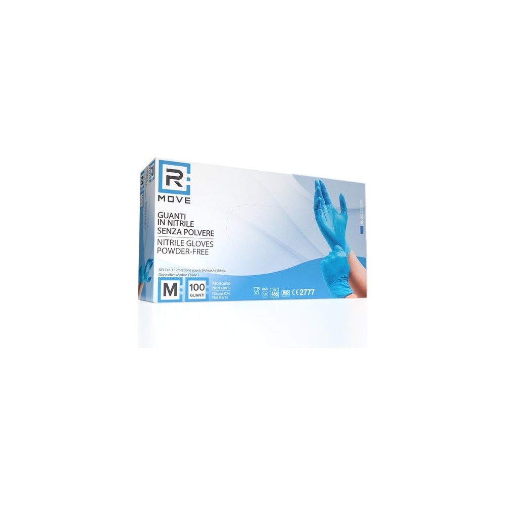 GUANTI IN NITRILE USO MEDICO SENZA POLVERE - 1CONF. DA 100PZ - TAGLIA M - 6GR. DA LAVORO - BLU