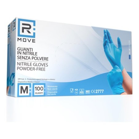 GUANTI IN NITRILE USO MEDICO SENZA POLVERE - 1CONF. DA 100PZ - TAGLIA M - 6GR. DA LAVORO - BLU