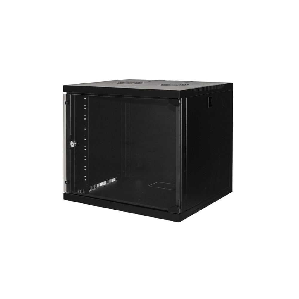 ARMADIO RACK DA MURO PER RETI 19" 9U 450X400X530 CON RIPIANO (LK1909UNL) NERO