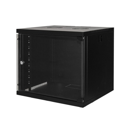 ARMADIO RACK DA MURO PER RETI 19" 9U 450X400X530 CON RIPIANO (LK1909UNL) NERO