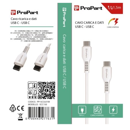 CAVO USB TIPO-C - TIPO-C PP15CC631W (ECC150) 1.5MT BIANCO